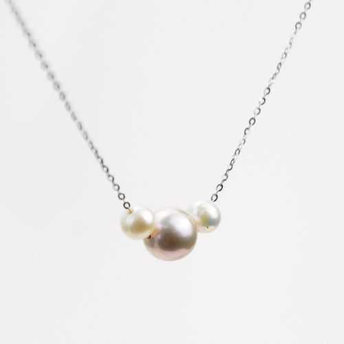 Dây Chuyền Minh Hà Pearl Jewelry Xuyên Ngọc 3 Viên Hồng Tím, Dây Màu Bạc
