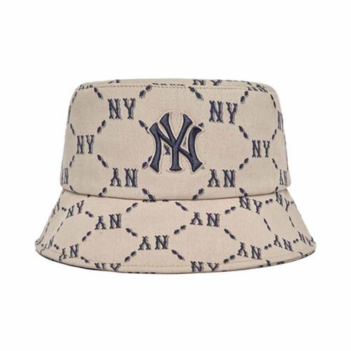 Mũ MLB Monogram Bucket Hat New York Yankees 3AHTM032N-50BGS Màu Be Size 57