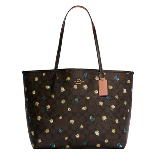 Túi Tote Coach Cabas City En Toile Exclusive Avec Mini-Imprimé De Rose Vintage Màu Nâu Đen