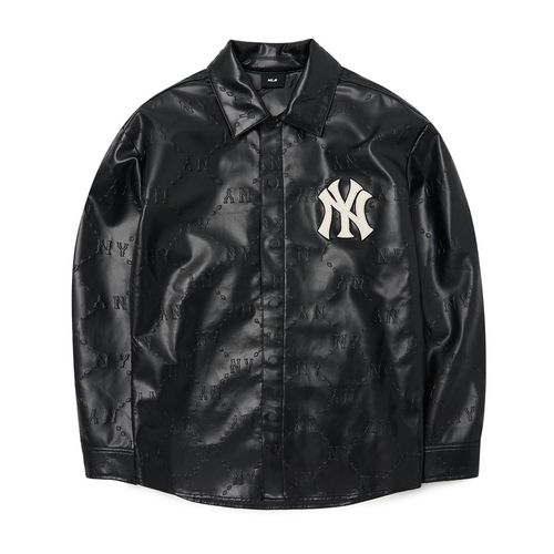 Áo Sơ Mi Da MLB Diamond Monogram Vegan Leather Shirt New York Yankees 3AWSM0324-50BKS Màu Đen