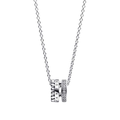 Dây Chuyền Pandora Signature Logo Pavé & Beads Pendant & Necklace 392311C01 Màu Bạc