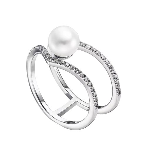 Nhẫn Misaki Monaco Silver Sway Ring With White Cultured Pearls Màu Bạc
