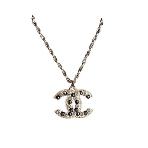 Chanel Silvertone  Cream Enamel Cc Necklace in Metallic  Lyst