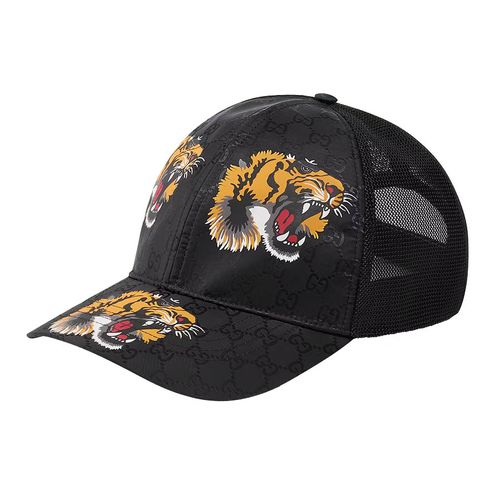 Mũ Gucci GG Baseball Hat With Tiger Print Màu Đen Vàng Size M