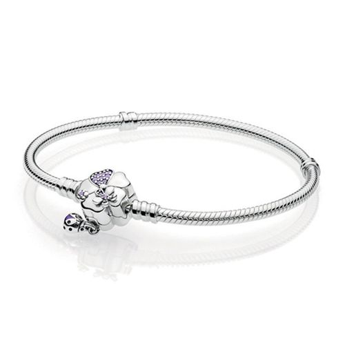 Vòng Đeo Tay Pandora Moments Pavé Flower Clasp Snake Chain Bracelet 597124NLC Màu Bạc Size 16