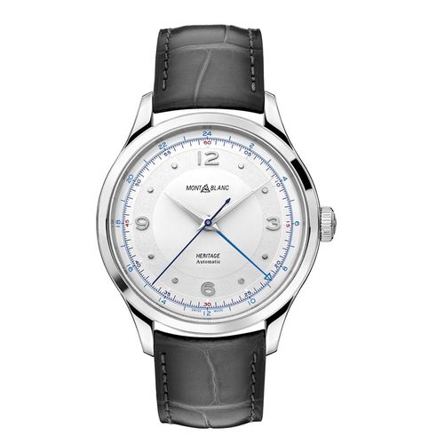 Đồng Hồ Nam Montblanc Heritage GMT Automatic Silvery White Dial Watch 119948 Màu Đen Bạc