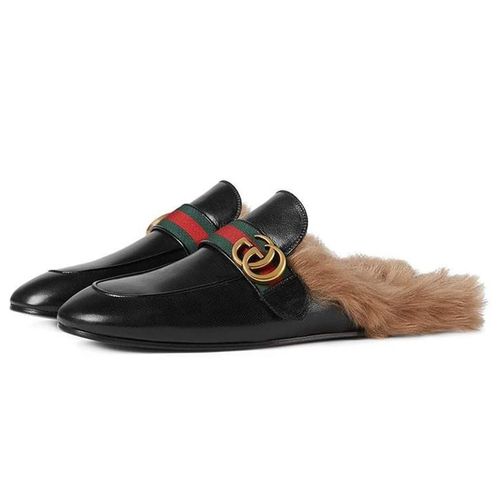 Giày Gucci Princetown Leather Slipper With Double G Màu Đen
