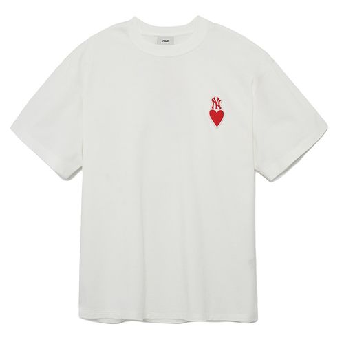 Áo Phông MLB Logo Overfit New York Yankees Heart Tshirt 3ATSH0133-50IVS Màu Trắng Size S