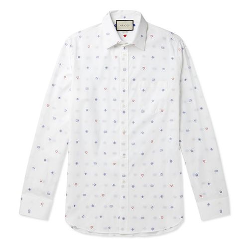 Áo Sơ Mi Gucci Embroidered Cotton Shirt Men White Màu Trắng Họa Tiết Size S