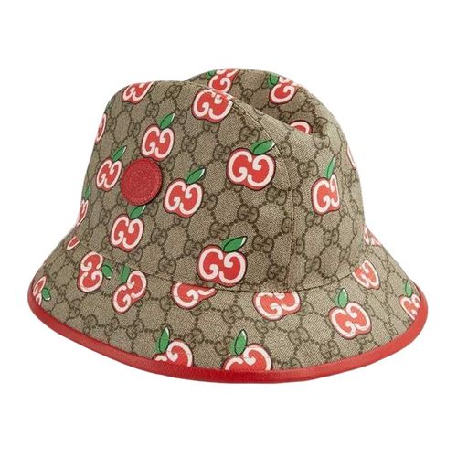 Mũ Gucci GG Canvas Apple Logo Bucket Hat Màu Beige Đỏ