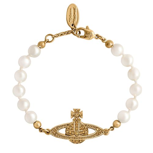 Vòng Đeo Tay Vivienne Westwood Mini Bas Relief Pearl Chain Bracelet Màu Vàng Gold