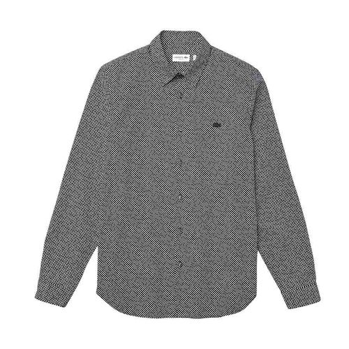 Áo Sơ Mi Lacoste Men's Slim Fit Tennis Ball Pattern Cotton Poplin Shirt CH2903 EZ6 Màu Đen Size S