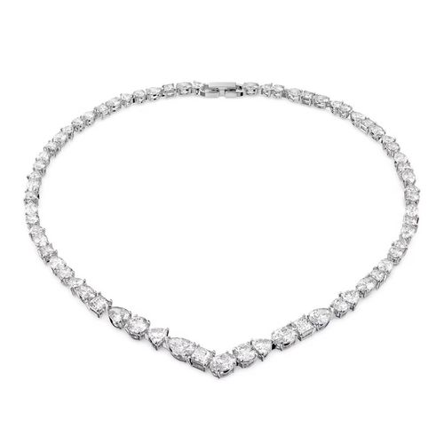 Dây Chuyền Swarovski Tennis Deluxe V Necklace Mixed Cuts, White, Rhodium Plated 5556917 Màu Bạc