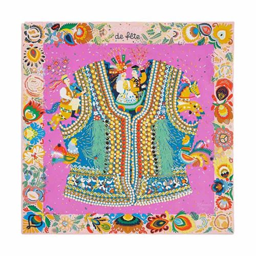 Khăn Hermès Costume De Fete Scarf 90 Rose Poudre / Cyclamen / Jaune Phối Màu