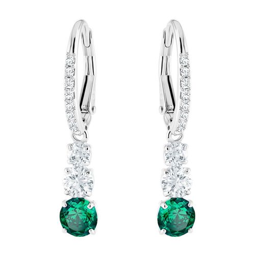 Khuyên Tai Swarovski Attract Trilogy Round Pierced Earrings Green, Rhodium Plating 5646718 Màu Xanh Bạc