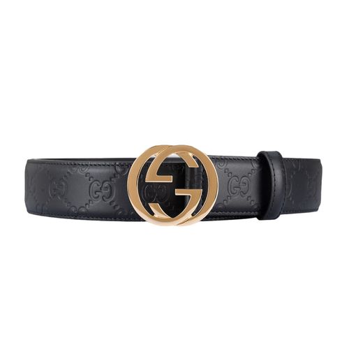 Thắt Lưng Gucci Leather With GG Buckle & All Over Embossed Logo 370543-CWC1G Màu Đen