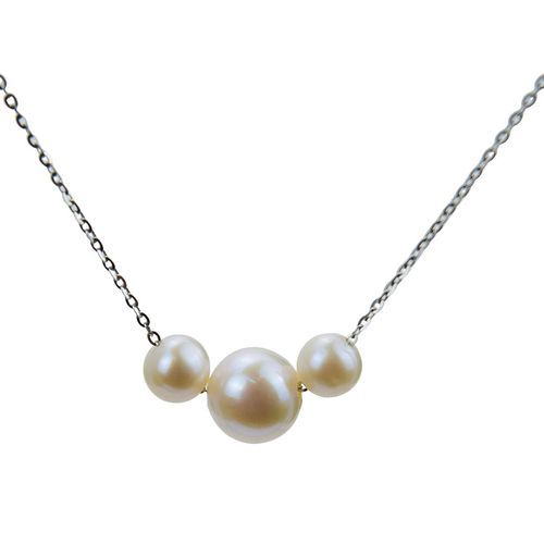 Dây Chuyền Minh Hà Pearl Jewelry Xuyên Ngọc 3 Viên Màu Trắng Bạc
