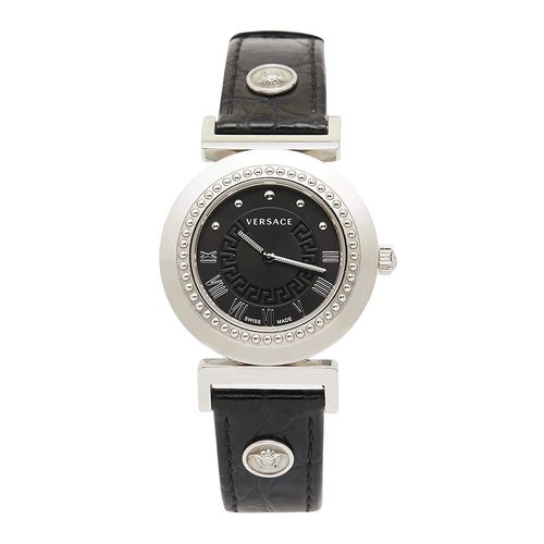 Đồng Hồ Nữ Versace Black Stainless Steel Leather Vanity P5Q Women's Wristwatch 35mm Màu Đen