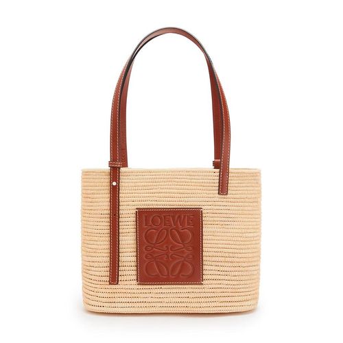 Túi Tote Loewe Small Square Basket Bag In Raffia And Calfskin A223099X02 Màu Kem Nâu