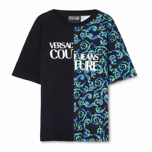 Áo Phông Nam Versace Sketch Couture Logo Tshirt E74GAHE06 Màu Đen Phối Màu