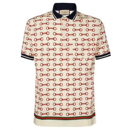 Áo Polo Nam Gucci GG Horsebit Print Cotton Shirt Màu Kem Họa Tiết