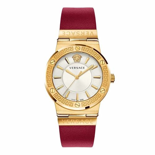 Đồng Hồ Nữ Versace Greca Logo Watch With Leather Strap VEVH00420 Màu Đỏ - Vàng Gold 38mm