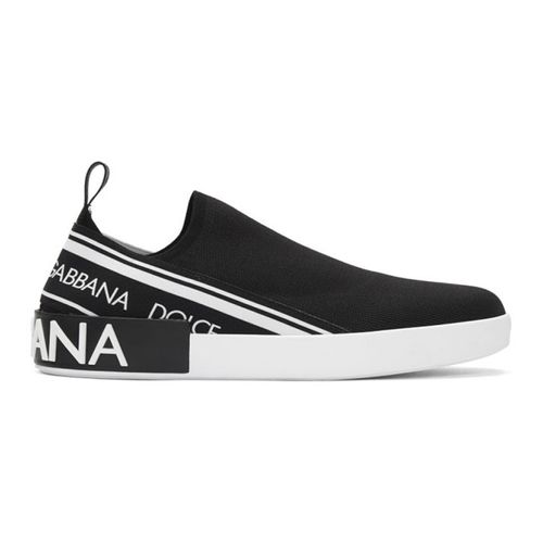 Giày Dolce & Gabbana D&G Black And White Portofino Slip-On Sneakers Màu Đen Size 41.5