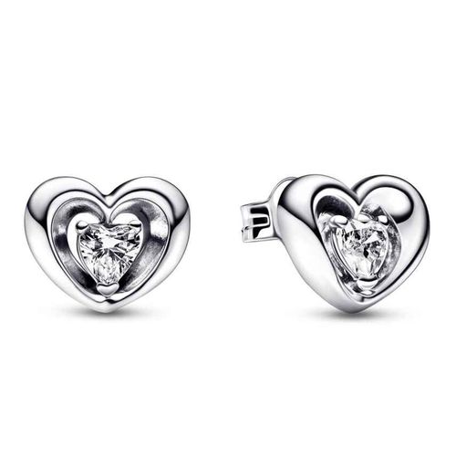 Khuyên Tai Nữ Pandora Radiant Heart & Floating Stone Stud Earrings 292500C01 Màu Bạc