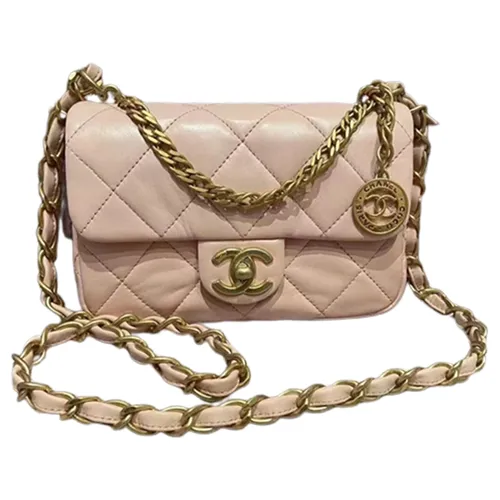 Túi đeo chéo Chanel nữ hàng hiệu màu hồng da sần giá ưu đãi