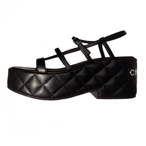 Dép Sandal Nữ Chanel Letter Logo Quilted Platform Sandals Màu Đen Size 38