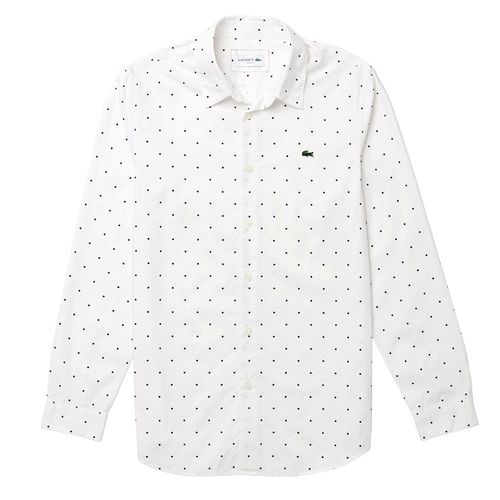 Áo Sơ Mi Nam Lacoste Men’s Slim Fit Polka Dotted Cotton Poplin Shirt CH0949522 Màu Trắng Chấm Bi Size 39