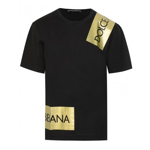 Áo Phông Nam Dolce & Gabbana  D&G Gold Tape Logo T-shirt G8HS4T-G7RKA N000 Màu Đen Size 48