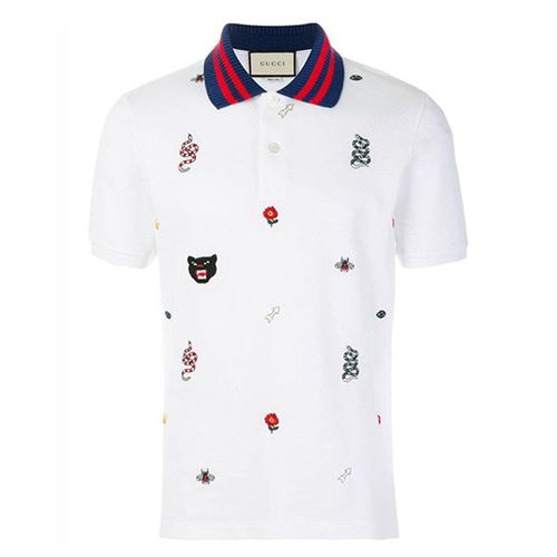 Áo Polo Nam Gucci GG Cotton Embroidered Shirt In White Màu Trắng Họa Tiết Size M