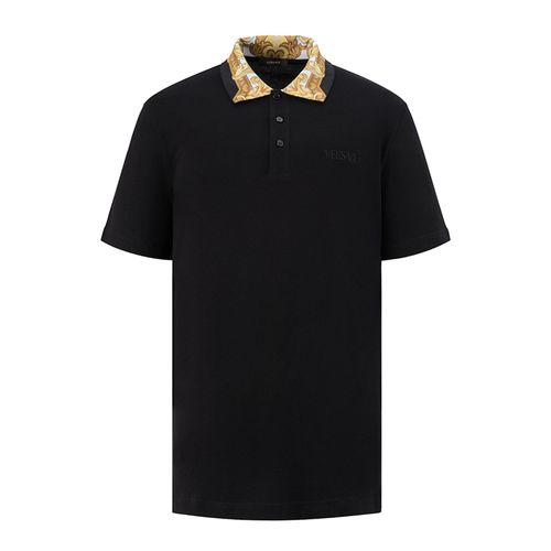 Áo Polo Nam Versace Logo Embroidered Pattern Shirt 1012260 1A08837 Màu Đen Size XS