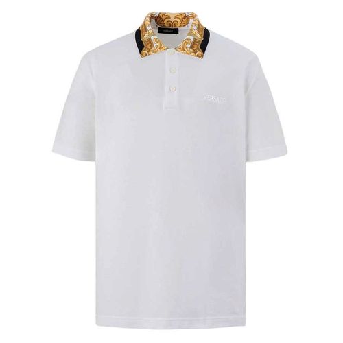 Áo Polo Nam Versace Logo Embroidered Pattern Shirt 1012260 1A08837 Màu Trắng Size XS