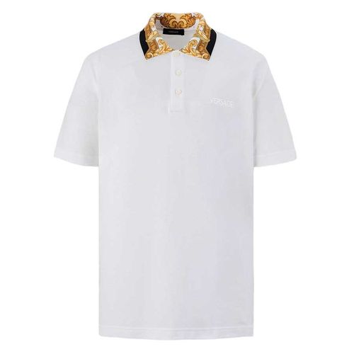 Áo Polo Nam Versace White Logo Embroidered Pattern 1012260 1A08837 2W110 Màu Trắng