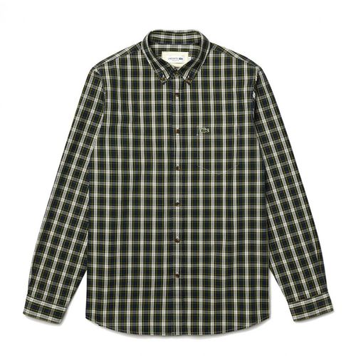 Áo Sơ Mi Nam Lacoste Men's Regular Fit Cotton Shirt Green CH3983-EZB Màu Xanh Kẻ Trắng Size 41