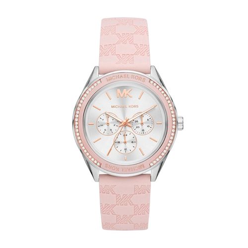 Đồng Hồ Nữ Michael Kors Oversized Jessa Silver-Tone And Embossed Silicone Watch MK7268 Màu Hồng