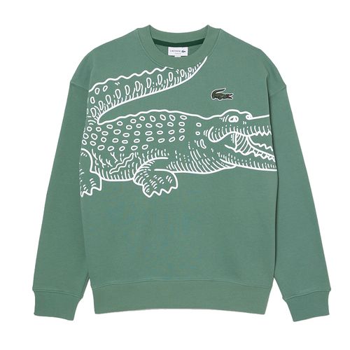 Áo Nỉ Sweater Nam Lacoste Crew Neck Loose Fit Croc Print SH8248 Màu Xanh Green