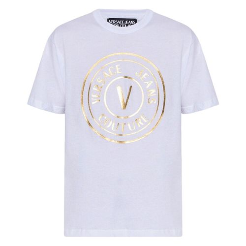 Áo Phông Nam Versace Jeans Courture White Gold Logo Printed Tshirt 74GAHT05 CJ00T G03 Màu Trắng