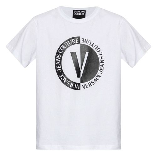 Áo Phông Nam Versace Jeans Courture White Logo V Black And White Printed Tshirt 74GAHI07 CJ00I 003 Màu Trắng