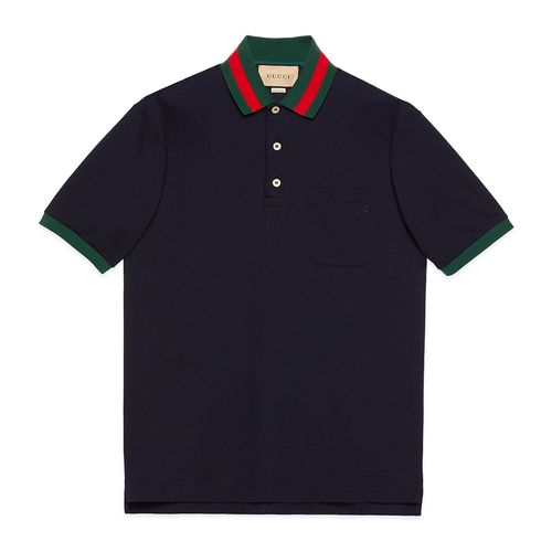 Áo Polo Nam Gucci Stretch Cotton Piquet Polo Shirt 701735 Màu Xanh Navy Size M