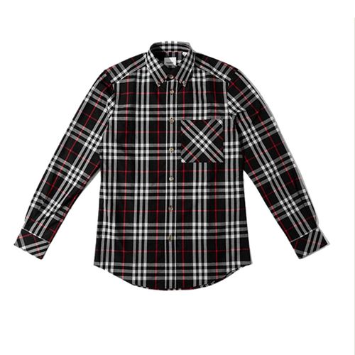 Áo Sơ Mi Nam Burberry Long Sleeve Check Cotton Shirt Màu Đen Kẻ Trắng