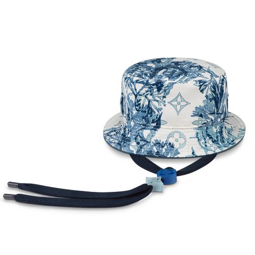 Mũ Louis Vuitton LV Play Monogram Aquagarden Bucket Hat M7139 Màu Xanh Trắng Size 58