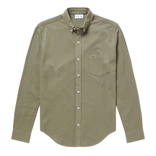 Áo Sơ Mi Dài Tay Nam Lacoste Men's Cotton And Linen Pique Long Sleeve Button Down Shirt CH6650L 316 Màu Xanh Olive Size 38