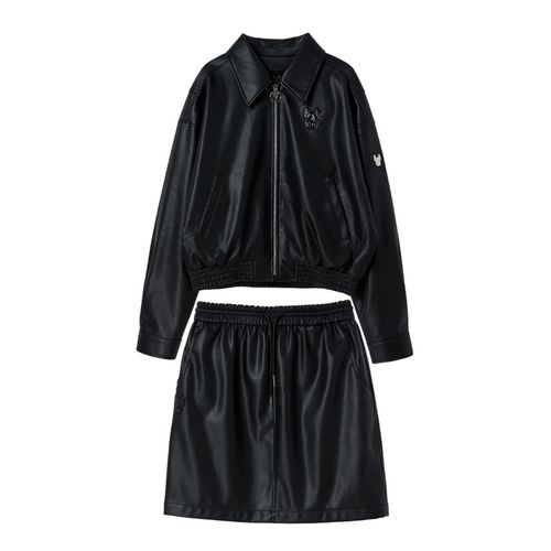 Set Áo + Chân Váy LifeWork Eco Leather Blouson Jacket + Mini Skirt LW231JP774/LW231SK774 Màu Đen