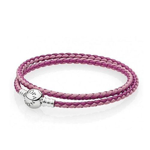 Vòng Đeo Tay Nữ Pandora Mixed Pink Double-Leather Charm Bracelet 590747CPMX Màu Hồng Đỏ