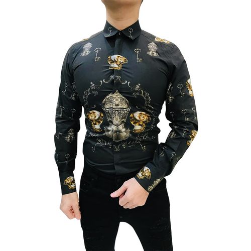 Áo Sơ Mi Nam Dolce & Gabbana D&G Gold G5CO3T Màu Đen Họa Tiết Size 38