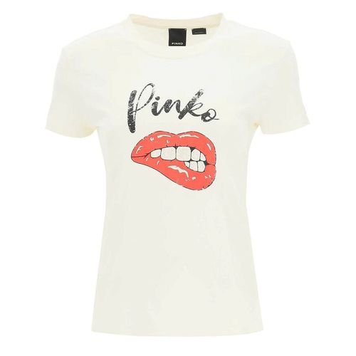 Áo Phông Nữ Pinko Kiss T-shirt Màu Trắng Kem Size L