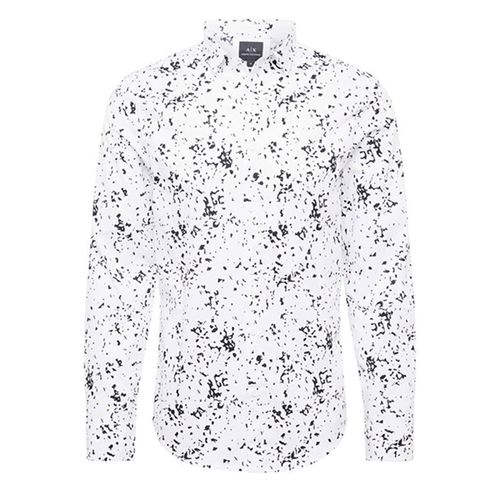Áo Sơ Mi Nam Armani Exchange Splatter Print Long Sleeve Woven Shirt White Màu Trắng Họa Tiết Size L